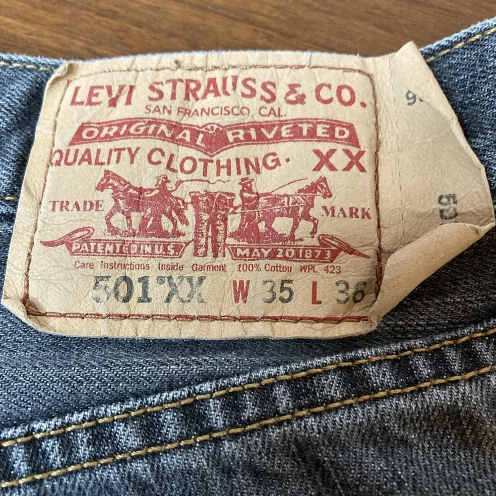 Vintage Levi's Original Button-Fly 501XX Jeans Men's 35 X 32 Black Straight Leg